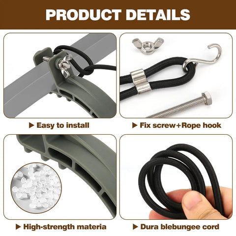 Climbing Tree Stand Accessories for Hunting, 1 Pair Stirrups with 22.8 Inch Elastic Rope, gray material detail and fix screw.