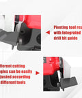 Close-up of Built Tough Five Inch Bench Grinder offering variable speed control with pivoting tool rests and adjustable drill bit guide.