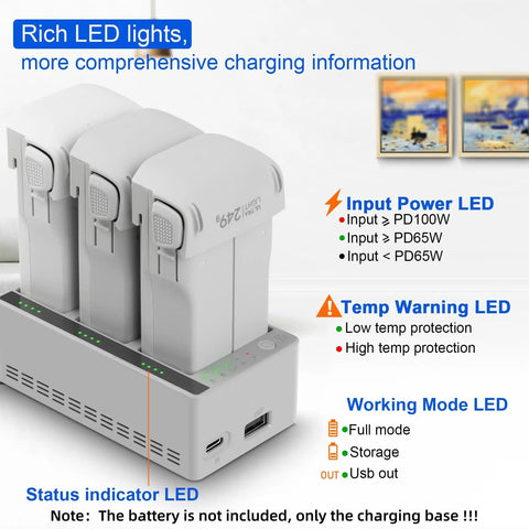 Three Bay Drone Battery Charging Dock For L1 And X1 Batteries Fast Three Battery Charging Station With LED Indicators
