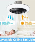 Remote Control Ceiling Fan With Lights, 72W Dimmable Flush Mount Ceiling Fan With LED Light showing summer and winter modes