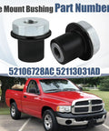Dodge Ram 1500 Steering Rack And Pinion Mount Bushing Set 4 Pack Direct Fit Replacement For 2002 To 2012 Keeps Your Steering Tight And Quiet 52106728AC 52113031AD shown with truck in background