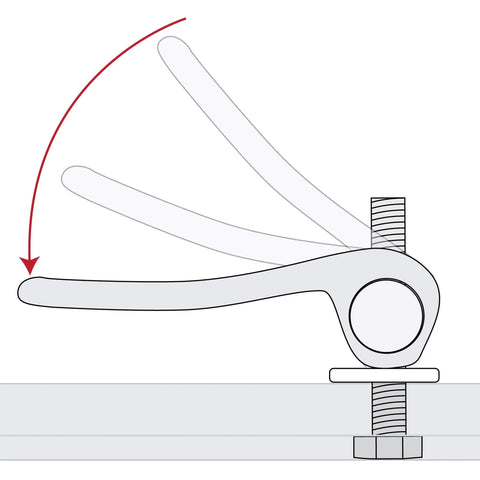 Slick Cam Action Quick Release Clamps 1-1/4 Inch Heavy Duty No Twist Lever diagram showing lever mechanism for woodshop jigs.