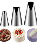 Three Piece V Shaped Piping Tips Set Pro Grade Stainless Steel Cake Decorating Tips for cakes, cupcakes, and desserts.