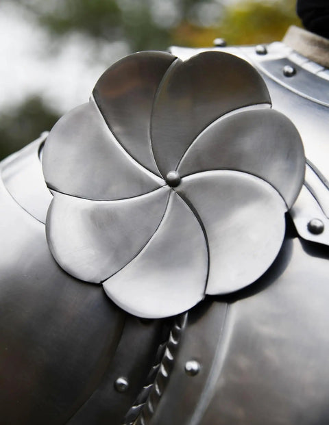 Steel Rondels Besagews For Medieval Armor 14 Cm Round Shield Discs With Brown Leather Straps on shoulder armor