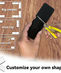 Person cutting non slip rug tape for hardwood floors and tile double sided adhesive that keeps corners flat, customizable shape