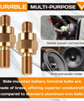 Brass Side Post To Top Post Battery Converter, 2-Piece Kit Of Long Stud Terminal Bolts with nuts for stable power connections.