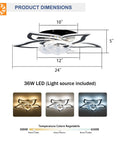 5 Pc Ceiling Fan with Lights Remote Control 24 inch Black 6 Speeds 3 Light dimensions diagram with LED options and measurements.