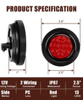 Side and front view of 10 Pack 2.5 Inch Round Trailer Marker Lights Kit With 13 LED Per Light, Ultra Bright Red LED, waterproof housing