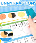 Hand using erasable pen on Magnetic Fraction Demonstration Kit For Kids, 51-Piece Set with fraction writing sheets, STEM math toy.