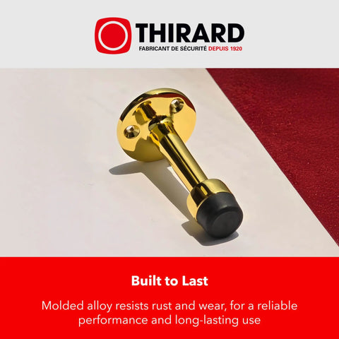 75mm Wall Mounted Door Stop With Gold Finish Alloy Rubber Tip For Wall And Door Protection Shock Absorbing No Fuss Easy Install Ideal For Home And Office Use displayed on surface