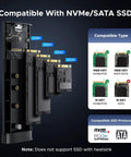 Detailed view of Blazing Fast M.2 Nvme And Sata Ssd Enclosure supporting various SSD sizes and types for seamless compatibility.