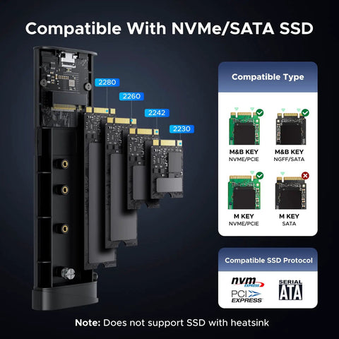 Detailed view of Blazing Fast M.2 Nvme And Sata Ssd Enclosure supporting various SSD sizes and types for seamless compatibility.