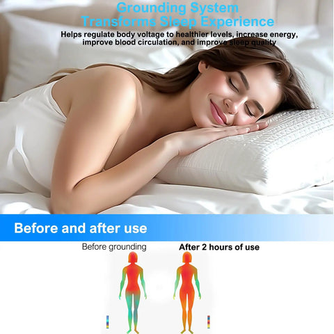 Woman sleeping on King Size Grounded Bed Sheet Kit With 90 Percent Organic Cotton And 10 Percent Silver Fiber for sleep therapy