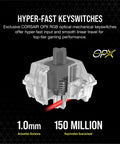 Ultimate Optical Mechanical Gaming Keyboard Blazing Fast OPX Switches close-up of keystroke mechanism, 1.0mm actuation, black color