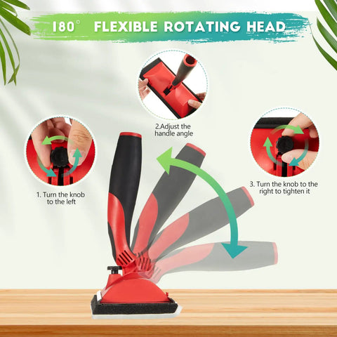 Two Pack 9 Inch Paint Edge Trimmer Tool With 180 Degree Rotating Handle For Decks Walls And Ceilings Stain Pad Edger Pro Grade Easy Grip Replacement Pads Included, demonstrating handle rotation.