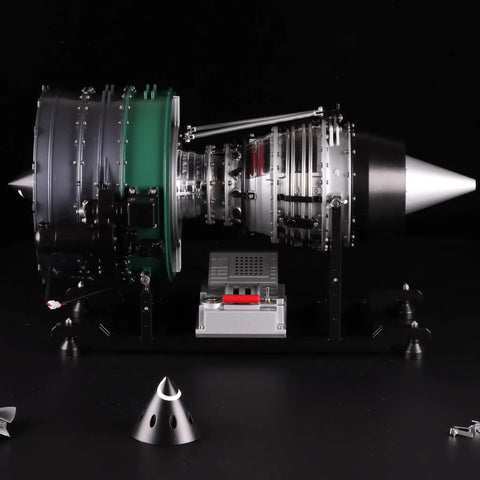 Side view of One-Tenth Scale Twin Spool Turbofan Engine Model Kit That Actually Runs With Metal CNC Finish Electric Powered DIY Jet Engine