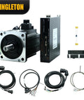 Front view of 130ST-M15025 servo motor with drive unit and wiring harnesses.