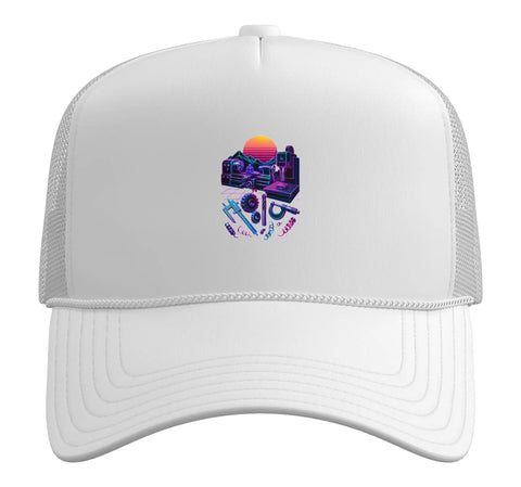 Chill Five Panel Trucker Hat For Machinist And CNC Guys Featuring Vise Gauge Square Print Cool White Mesh Back Adjustable Fit.