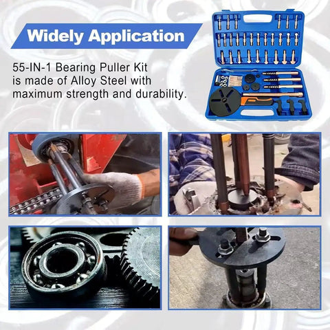 Beefy 55 In 1 Bearing Puller Kit For Heavy Duty Blind Hole Removal, Alloy Steel Construction in use for machinery maintenance