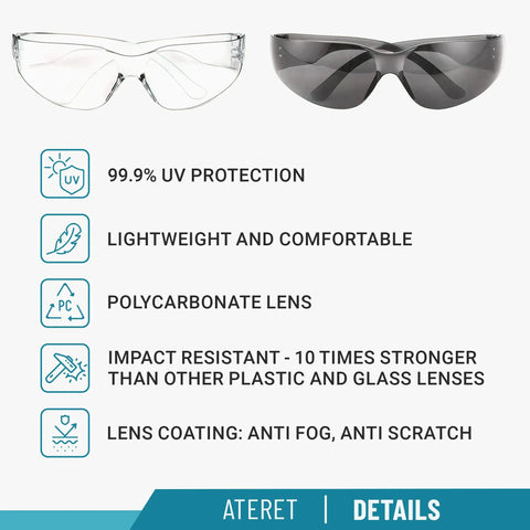 12 Pack Safety Glasses With Anti Fog Coating And Scratch Resistant Polycarbonate Lenses, ANSI Z87.1 Approved, Grey.