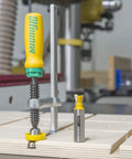 Matchfit Dovetail Clamp Pro Router Bit Kit With One Half Inch Shank And Fourteen Degree Bit For Precision Dovetail Routing In Woodworking Track System Includes Clamps Setup Gauge Hardware Pack And Manual on a wooden surface