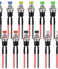 12 Pack 7mm Momentary Push Button Switches, 12V Prewired, SPST Normally Open Micro Push Buttons in assorted colors.