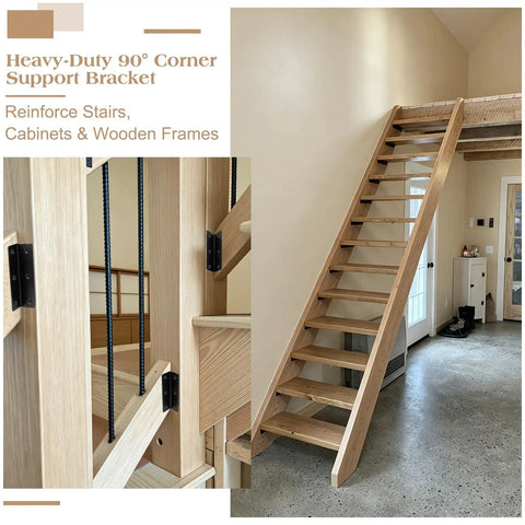 Wooden staircase with 20 Pack Heavy Duty Metal L Brackets For Wood With Screws, Black 90 Degree Corner Braces reinforcing support