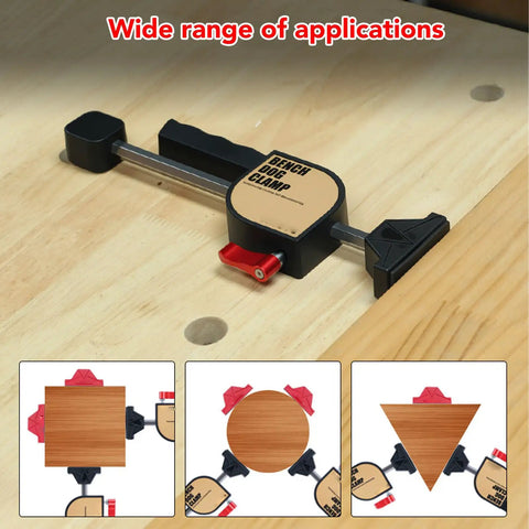 Two Piece Bench Clamp Kit For Woodworking with non slip jaws and scratch resistant pads on wooden workbench.