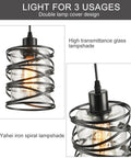 Killer Three Pack Pendant Lights For Kitchen Island And Dining Table Matte Black Spiral Cage With Clear Glass Shades - Close-up of design