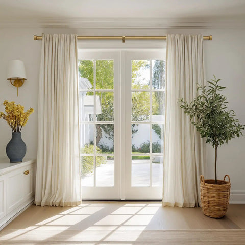 Heavy Duty Warm Gold Curtain Rods 1 Inch Diameter Brass Look With Solid Metal Finials Adjustable From 28 To 48 Inches Outdoor Ready