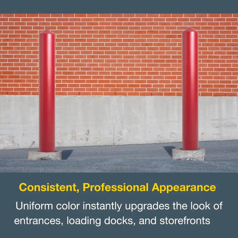Heavy Duty Bollard Covers For Six Inch Poles With Kickass HDPE Build protecting poles from damage in a warehouse setting.