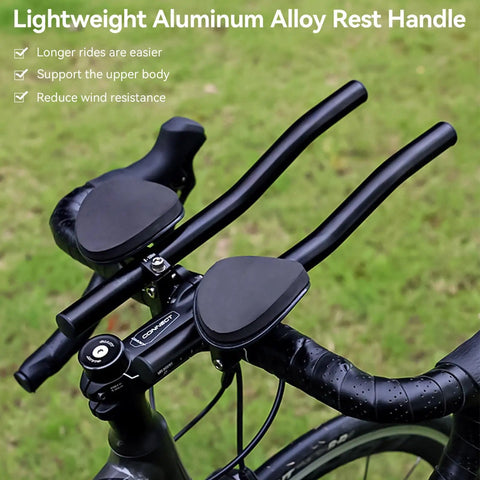 Clip On Aero Bar For Road Bikes Aluminum Alloy Armrest Handlebars With Removable Sponge Pads installed on bicycle