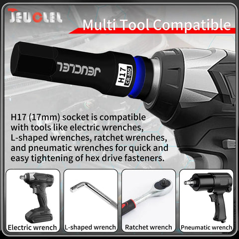 17mm Hex Impact Socket For Half Inch Drive Tough CrMo Steel Lengthened Hex Bit Adapter on electric wrench