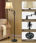 Dimmable LED Pharmacy Floor Lamp With Full Range Dimming for living room, adjustable swing arm and height, near sofa