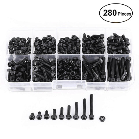 280-Piece M3 Cap Head Hex Socket Bolts And Nuts Assortment Set For Tight Spaces in plastic organizer
