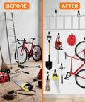 Before and after using Heavy Duty Garage Hooks Storage Kit With Anti Slip Steel Wall Mount Hangers For Ladders Bikes Garden Tools