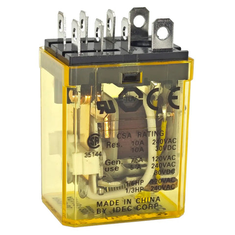 Close-up of Power Relay Kit 10A 110/120V AC DPDT 8-Pin Plug-In with Blade Terminals and LED Indicator Pack of 2, industrial grade switch.