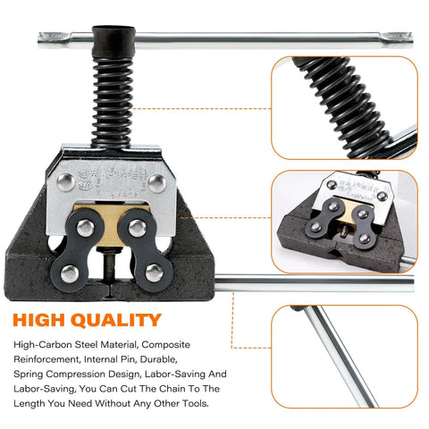 Roller Chain Detacher Tool For 420 428 520 525 530 630 Chains Heavy Duty Dismantling Tool, close-up of alloy steel construction.