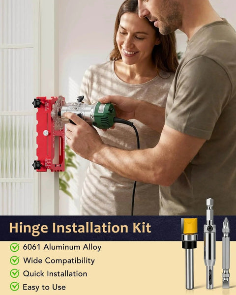 Couple using Adjustable Door Hinge Jig Tool For Router Durable Aluminum Mortise Jig Fits Door Hinges From Two And A Half To Five Inches