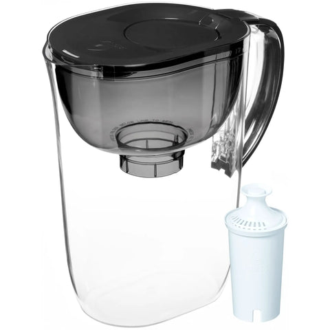 Large 10 Cup Water Filter Pitcher With High Density Filter For Everyday Use In Black That Reduces Chlorine And 2x Contaminants