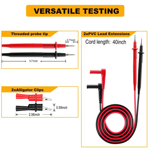 Test Lead Set 14 For Multimeters And Clamp Meters With Red And BlackThreaded Alligator Clips And 4Mm Banana Probes