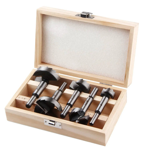 5 Piece Forstner Bit Set For Woodworking With Round Shank High Speed Carbon Steel Drill Bits For Precise Wood Holes in storage case
