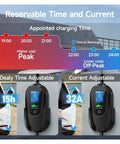 Road Trip Ready Portable Sae J1772 Ev Charger With 7.2Kw Fast Charging showing adjustable delay and current settings.