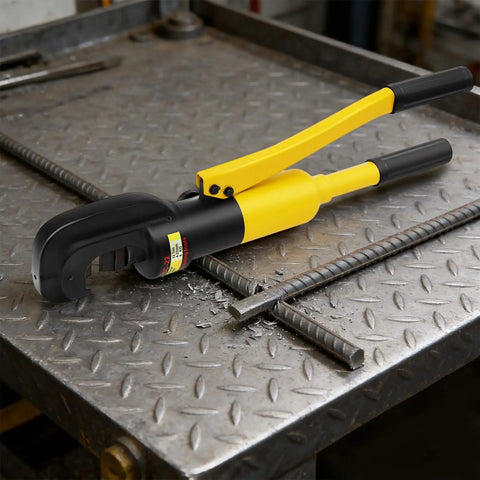 Heavy Duty 13 Ton Manual Hydraulic Rebar Cutter Bending Machine Shear For Steel Bars Up To 22mm Max Diameter on metal table.
