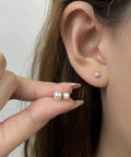 Hypoallergenic Stainless Steel Simulated Pearl Stud Earrings Set In Five Sizes For Women, small pearl stud on ear