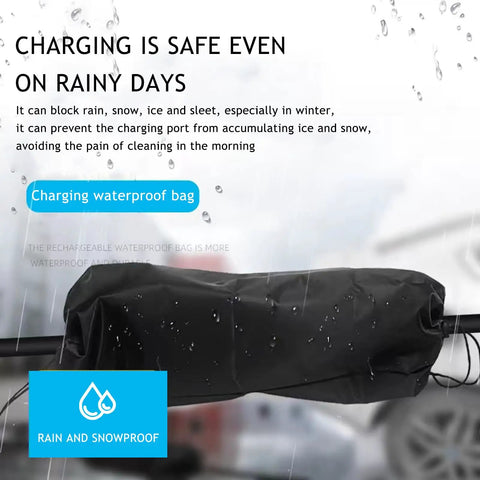 Tough As Nails EV Charger Plug Cover Heavy Duty Waterproof Shield in use blocking rain and snow at charging port