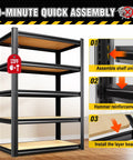 Heavy Duty Garage Shelving Unit With Adjustable Metal Racks, Utility Storage Organizer For Basement Pantry Kitchen And Warehouse, 71.2 Inch High, 28 Inch Wide, 12 Inch Deep, Black; 10-minute assembly