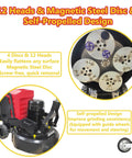 Top view of Beefy 12 Head Concrete Floor Grinder with 12 heads and self-propelled system, highlighting the magnetic steel disc.