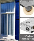 Heavy Duty Stainless Steel Sliding Door Pulley Roller With Double Bearing Adjustable Wheel Built Tough For Rock Solid Window Glides No Sweat Adjustments Smooth Ride Guaranteed mounted on window frame with visible bearings.
