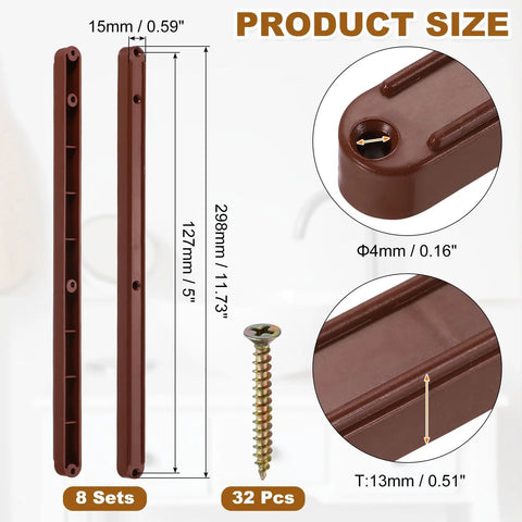 8 Set 300mm Brown Plastic Drawer Slides With Screws Side Mounted Grooved Guide Rails For Cabinets Dressers And Wardrobes No Sweat Install With Rock Solid Glide dimensions and screw details.